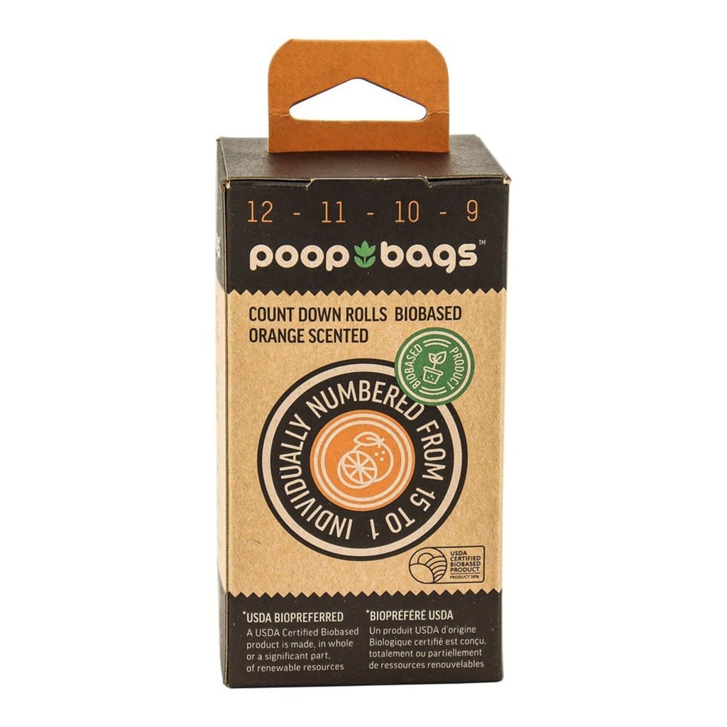 Poopbags - Bolsas biodegradables para desechos esencia Naranja 8 rollos