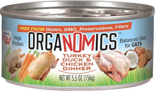 Lata Organomics de Pavo, Pato y Pollo para gato de 5.5 oz
